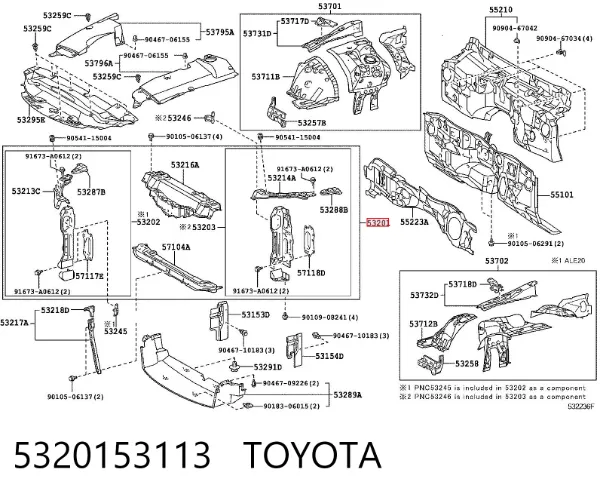Suporte do radiador montado (painel de montagem de fixação das luzes) 5320153113 Toyota