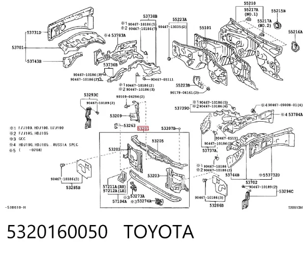 Suporte do radiador montado (painel de montagem de fixação das luzes) Toyota Land Cruiser 100