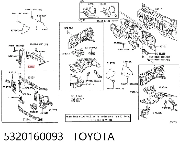Suporte do radiador montado (painel de montagem de fixação das luzes) 5320160093 Toyota