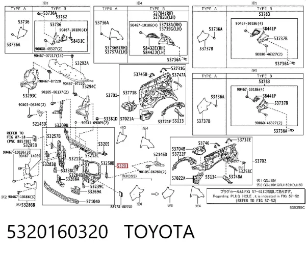 Suporte do radiador montado (painel de montagem de fixação das luzes) Toyota Land Cruiser PRADO