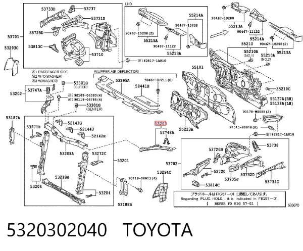 Suporte superior do radiador (painel de montagem de fixação das luzes) 5320302040 Toyota