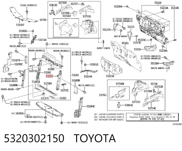 Suporte esquerdo do radiador (painel de montagem de fixação das luzes) 5320302150 Toyota