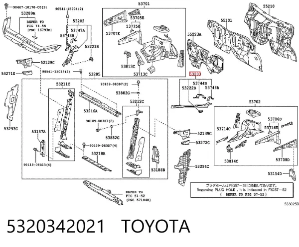 Consola superior esquerda do radiador 5320342021 Toyota