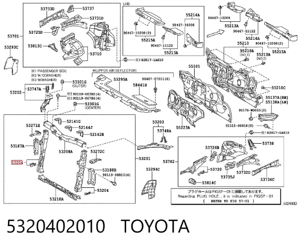 Suporte do radiador vertical (painel de montagem de fixação das luzes) 5320402010 Toyota