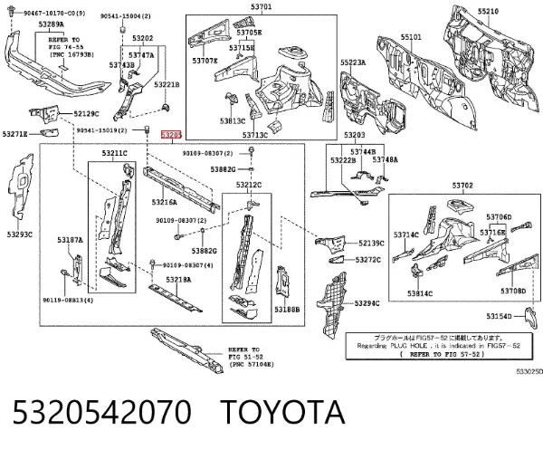 Suporte do radiador montado (painel de montagem de fixação das luzes) 5320542070 Toyota