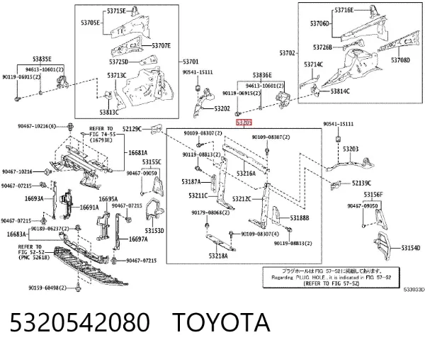 Suporte superior do radiador (painel de montagem de fixação das luzes) 5320542080 Toyota