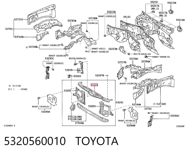 Suporte superior do radiador (painel de montagem de fixação das luzes) 5320560010 Toyota