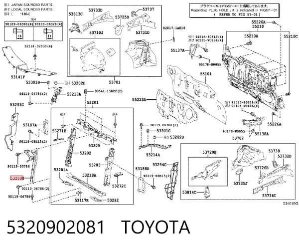 Consola do fecho da capota 5320902081 Toyota