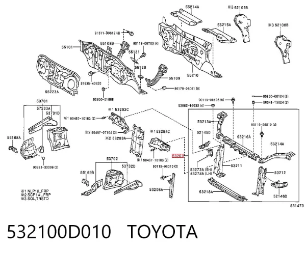 Suporte do radiador montado (painel de montagem de fixação das luzes) 532100D010 Toyota