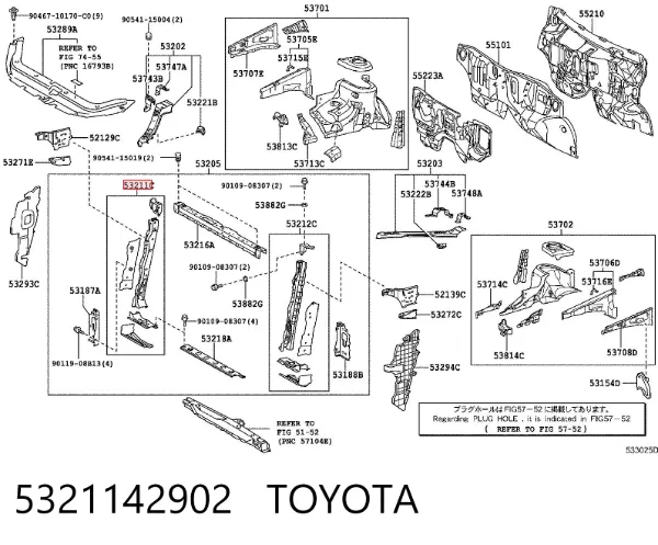 Suporte direito do radiador (painel de montagem de fixação das luzes) 5321142902 Toyota
