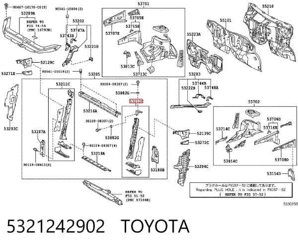 Suporte esquerdo do radiador (painel de montagem de fixação das luzes) 5321242902 Toyota