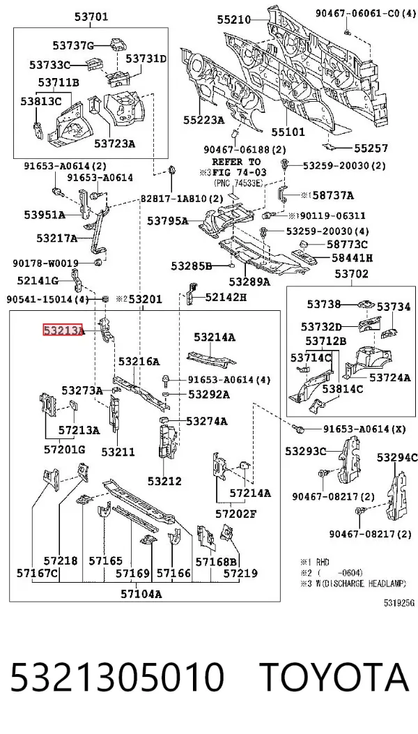 Suporte superior do radiador (painel de montagem de fixação das luzes) 5321305010 Toyota