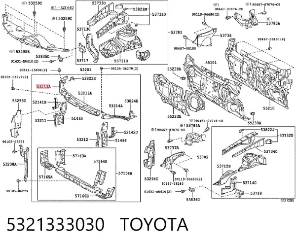 Consola de suporte do radiador superior 5321333030 Toyota