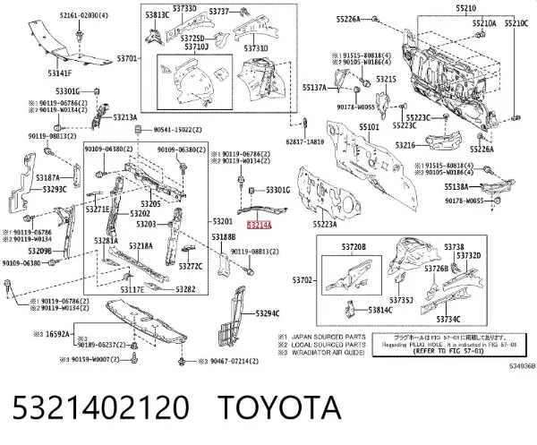 Consola superior esquerda do radiador 5321402120 Toyota
