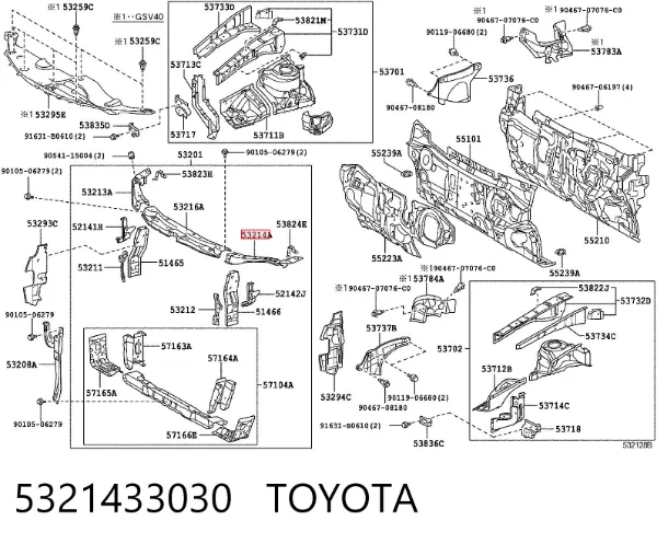 Consola de suporte do radiador superior 5321433030 Toyota