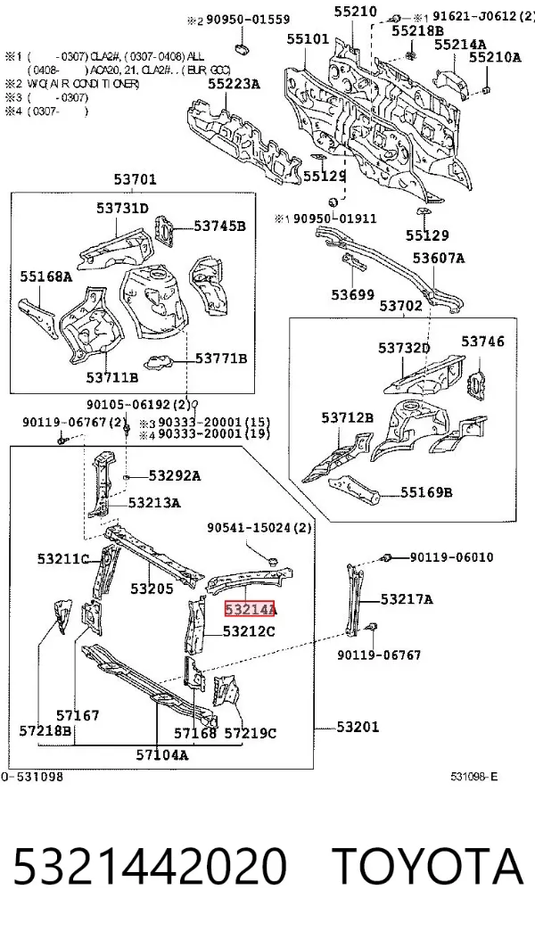 Suporte superior do radiador (painel de montagem de fixação das luzes) 5321442020 Toyota