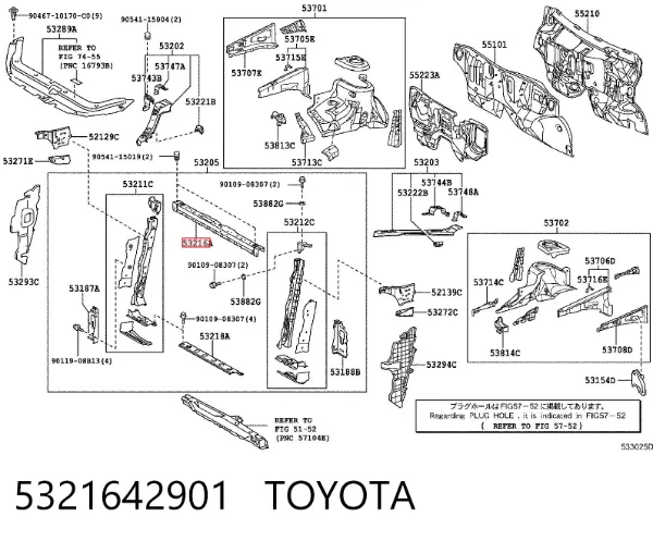 Suporte superior do radiador (painel de montagem de fixação das luzes) 5321642901 Toyota
