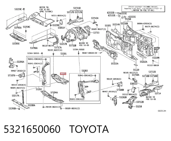 Suporte superior do radiador (painel de montagem de fixação das luzes) 5321650060 Toyota