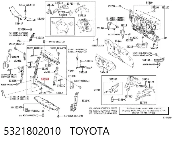 Suporte superior do radiador (painel de montagem de fixação das luzes) 5321802010 Toyota
