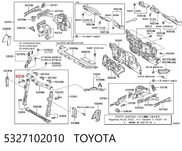 Consola (adaptador) de fixação da luz dianteira direita 5327102010 Toyota