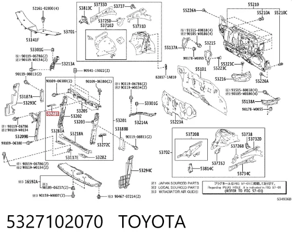 Consola (adaptador) de fixação da luz dianteira direita 5327102070 Toyota