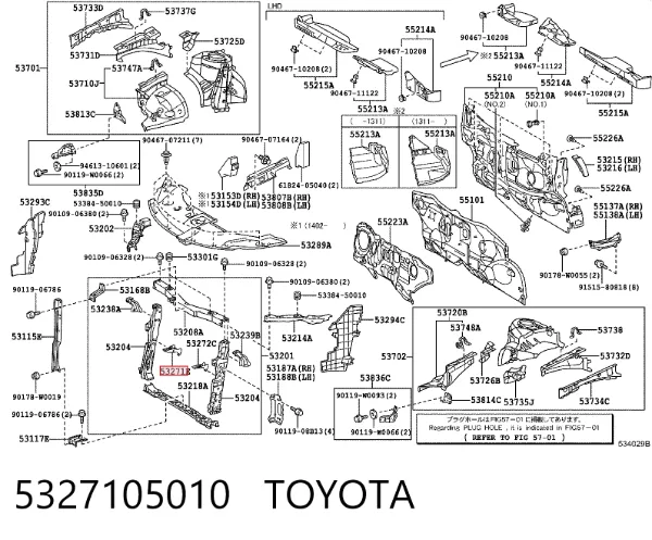 Consola (adaptador) de fixação da luz dianteira direita 5327105010 Toyota
