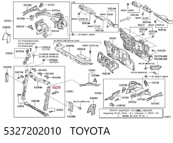 Consola (adaptador) de fixação da luz dianteira esquerda 5327202010 Toyota