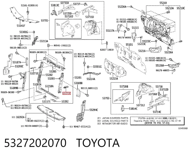 Consola (adaptador) de fixação da luz dianteira esquerda 5327202070 Toyota