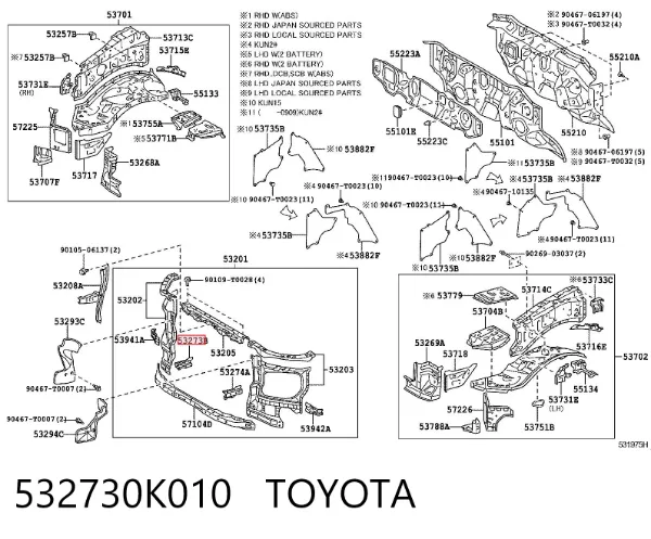 Consola de reforçador do pára-choque dianteiro 532730K010 Toyota