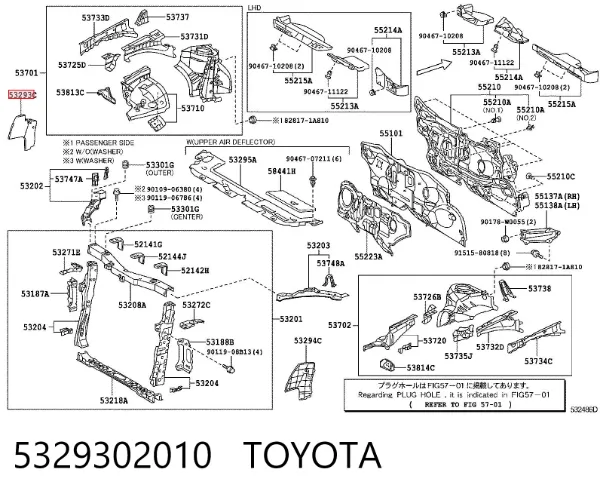 Conduto de ar (defletor) direito do radiador 5329302010 Toyota