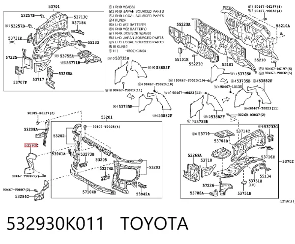 Conduto de ar (defletor) direito do radiador 532930K011 Toyota