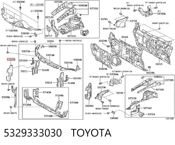 Conduto de ar (defletor) direito do radiador 5329333030 Toyota