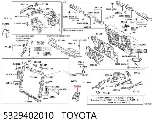 Conduto de ar (defletor) esquerdo do radiador 5329402010 Toyota