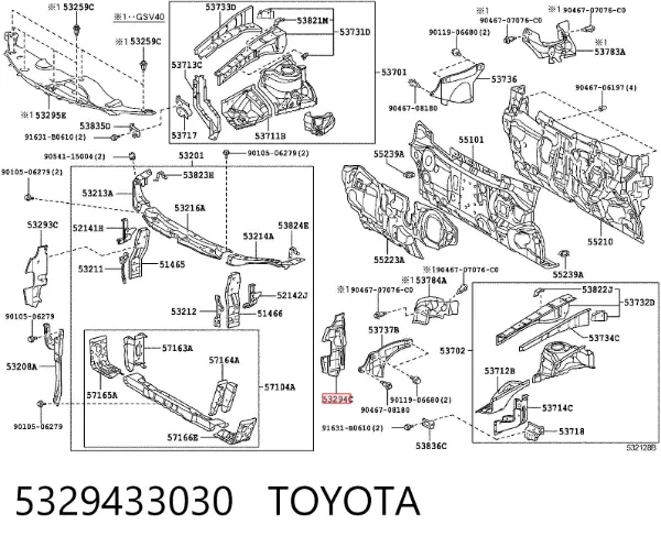 Conduto de ar (defletor) esquerdo do radiador 5329433030 Toyota