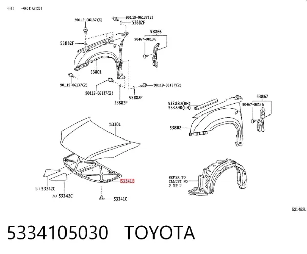 Isolamento de ruído da capota Toyota Avensis II