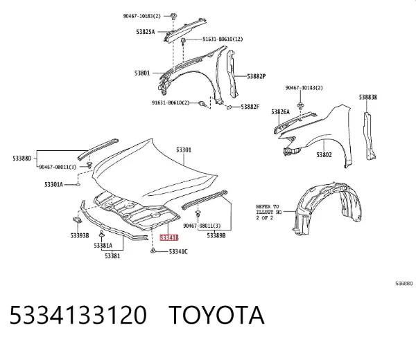 Isolamento de ruído da capota Toyota Camry VI