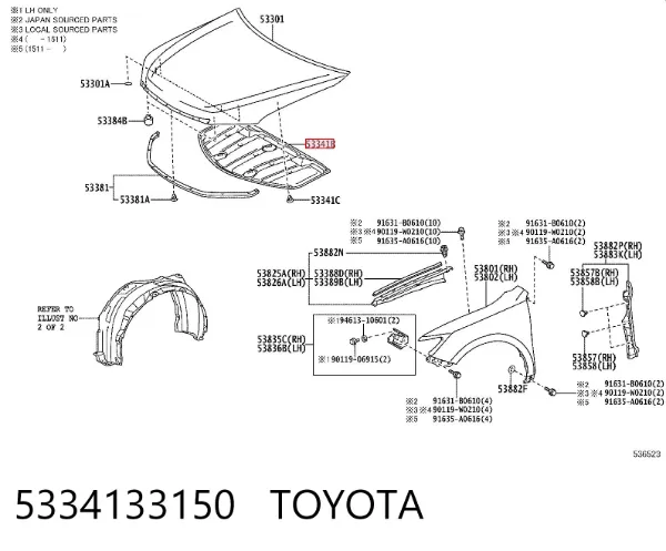 Isolamento de ruído da capota Toyota Camry VII