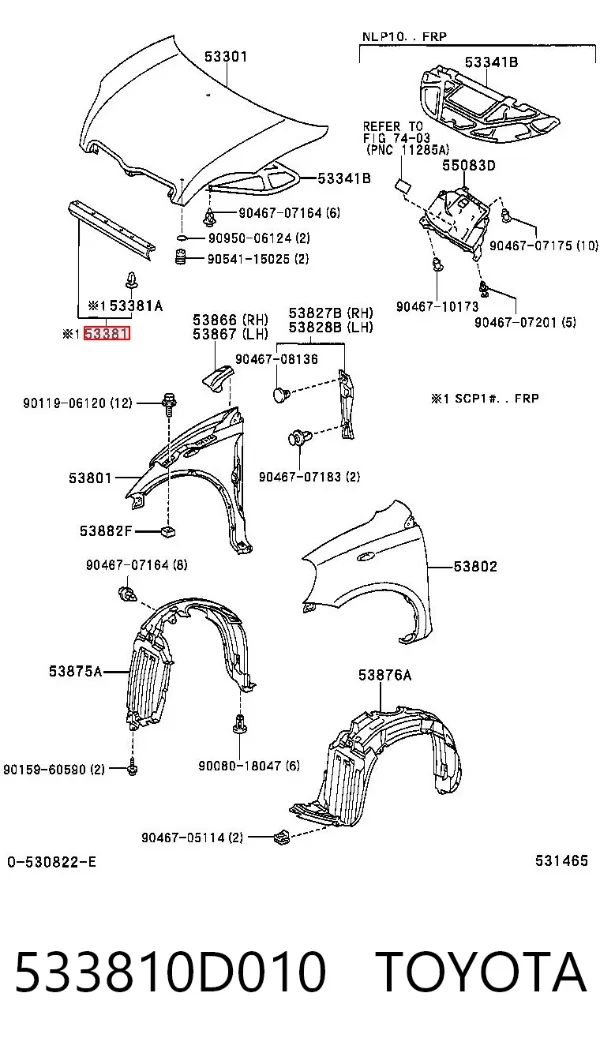 Vedação da capota 533810D010 Toyota