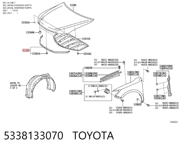 Vedação da capota 5338133070 Toyota