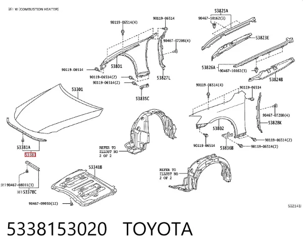 Vedação da capota 5338153020 Toyota