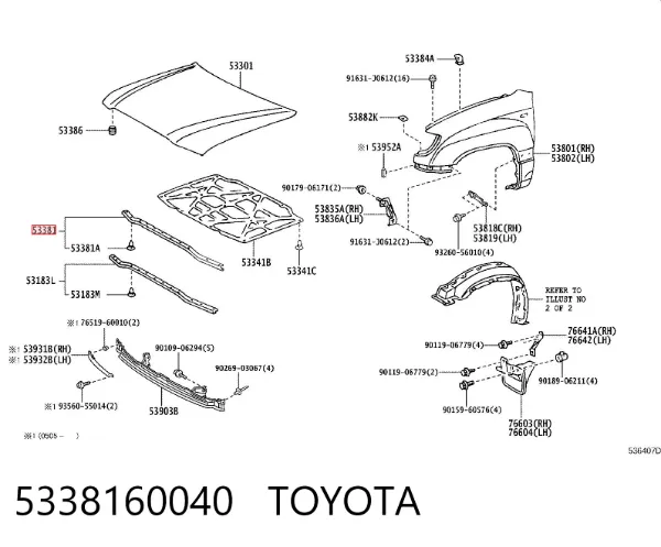 Vedação da capota 5338160040 Toyota