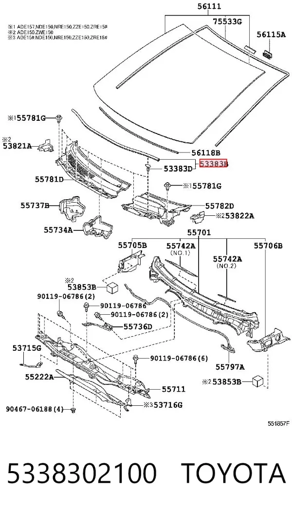 Vedação da capota 5338302100 Toyota