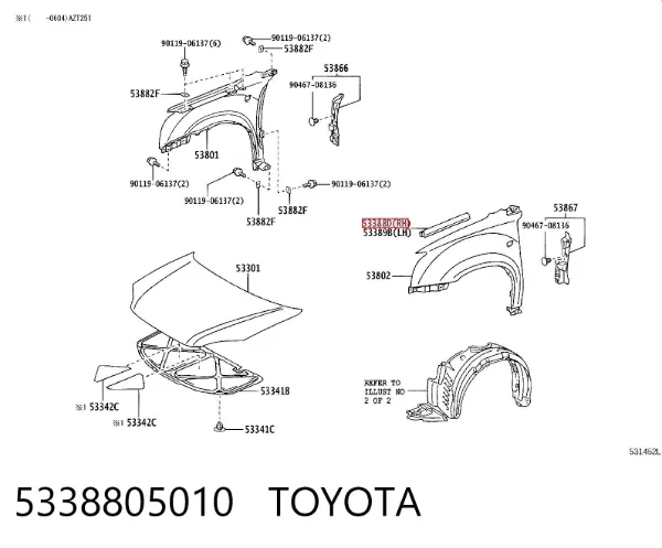 Vedação da capota 5338805010 Toyota