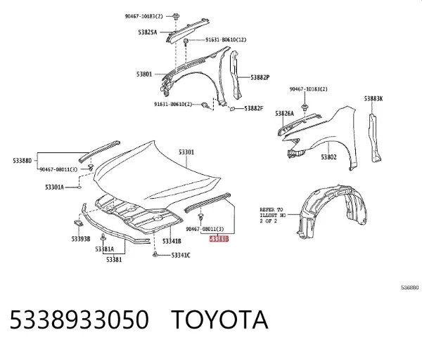 Vedação da capota 5338933050 Toyota
