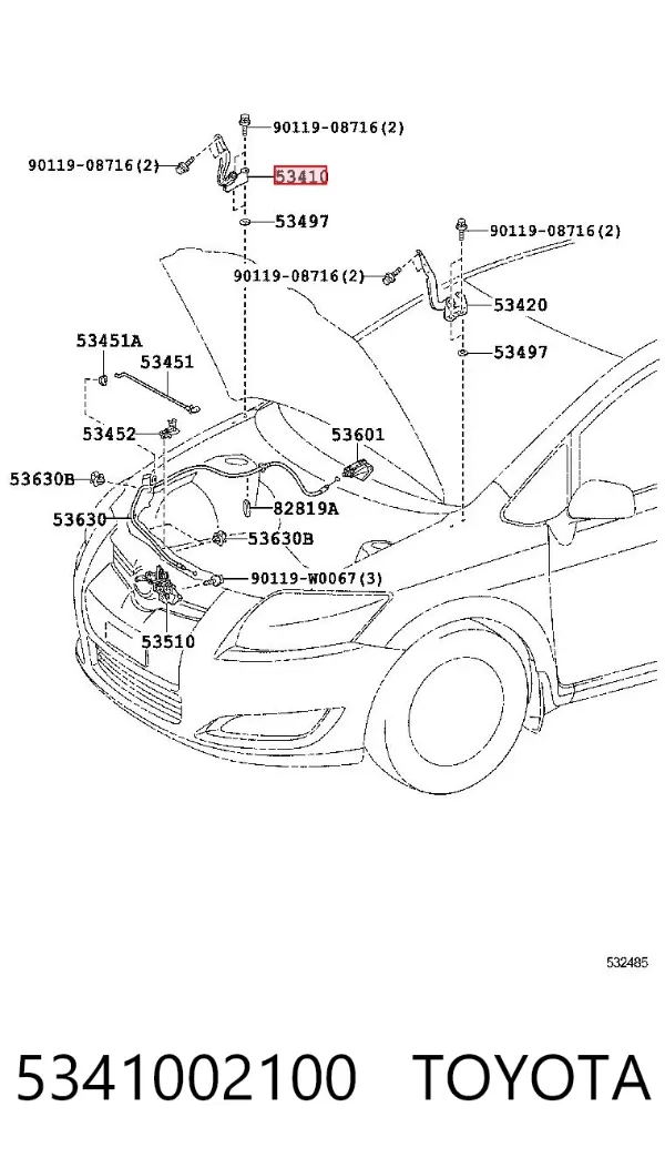Gozno da capota direito 5341002100 Toyota