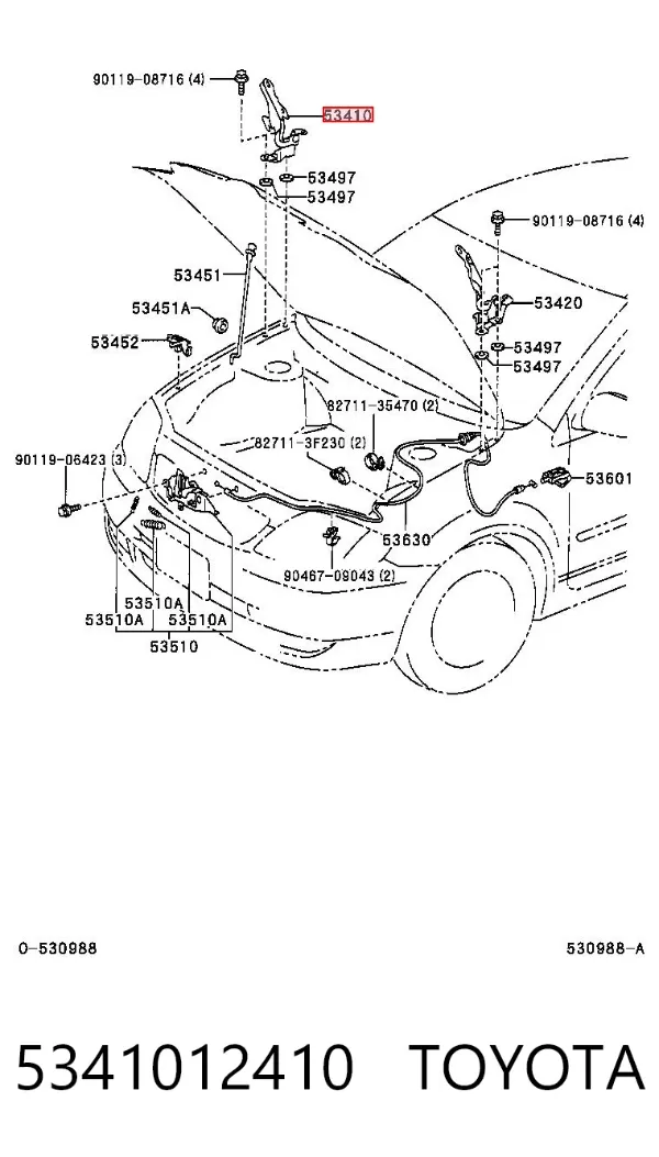 Gozno da capota direito 5341012410 Toyota