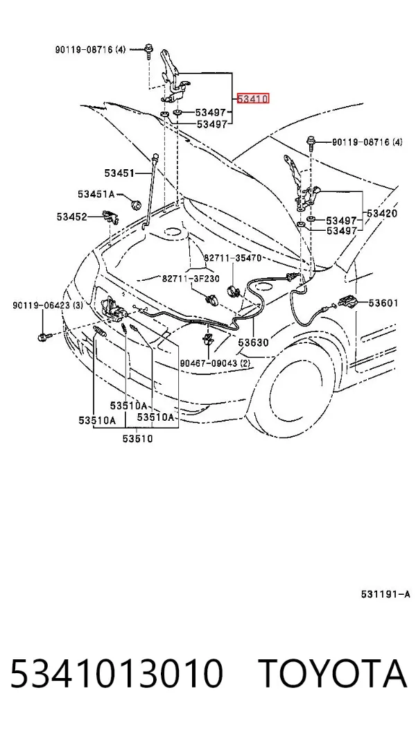 Gozno da capota direito 5341013010 Toyota
