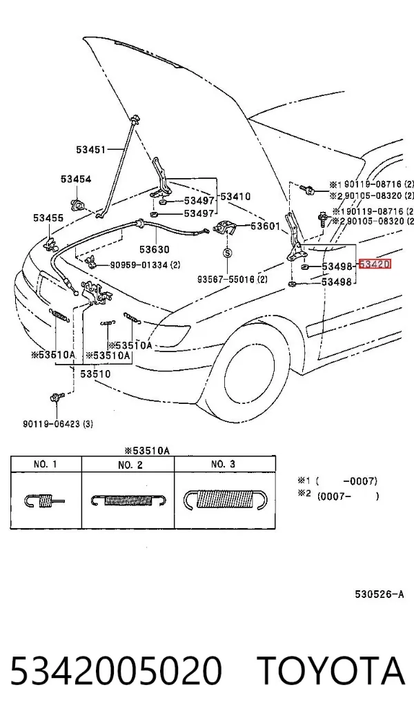 Gozno da capota esquerdo 5342005020 Toyota