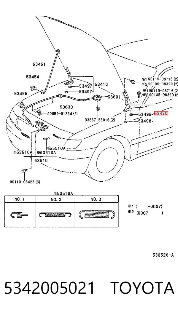 Gozno da capota esquerdo 5342005021 Toyota