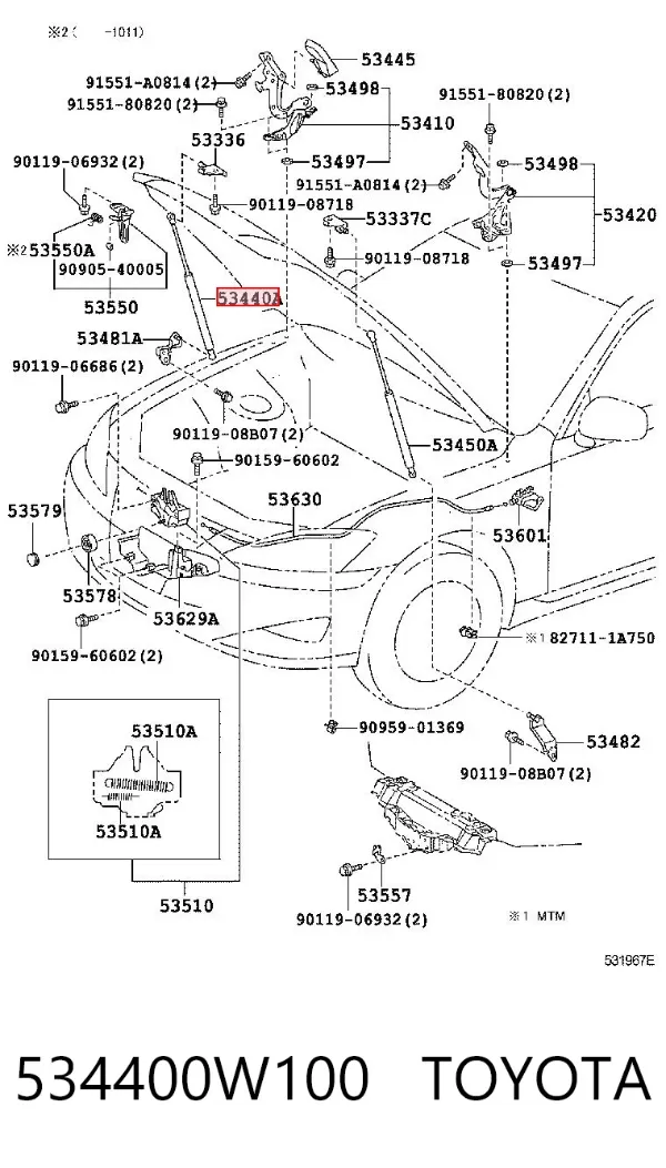 Amortecedor da capota 534400W100 Toyota